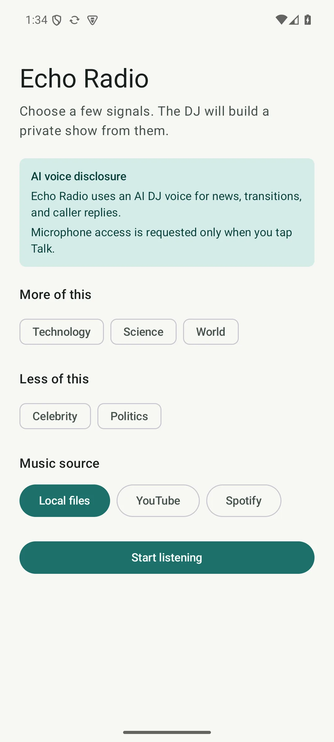 Echo Radio interface preview