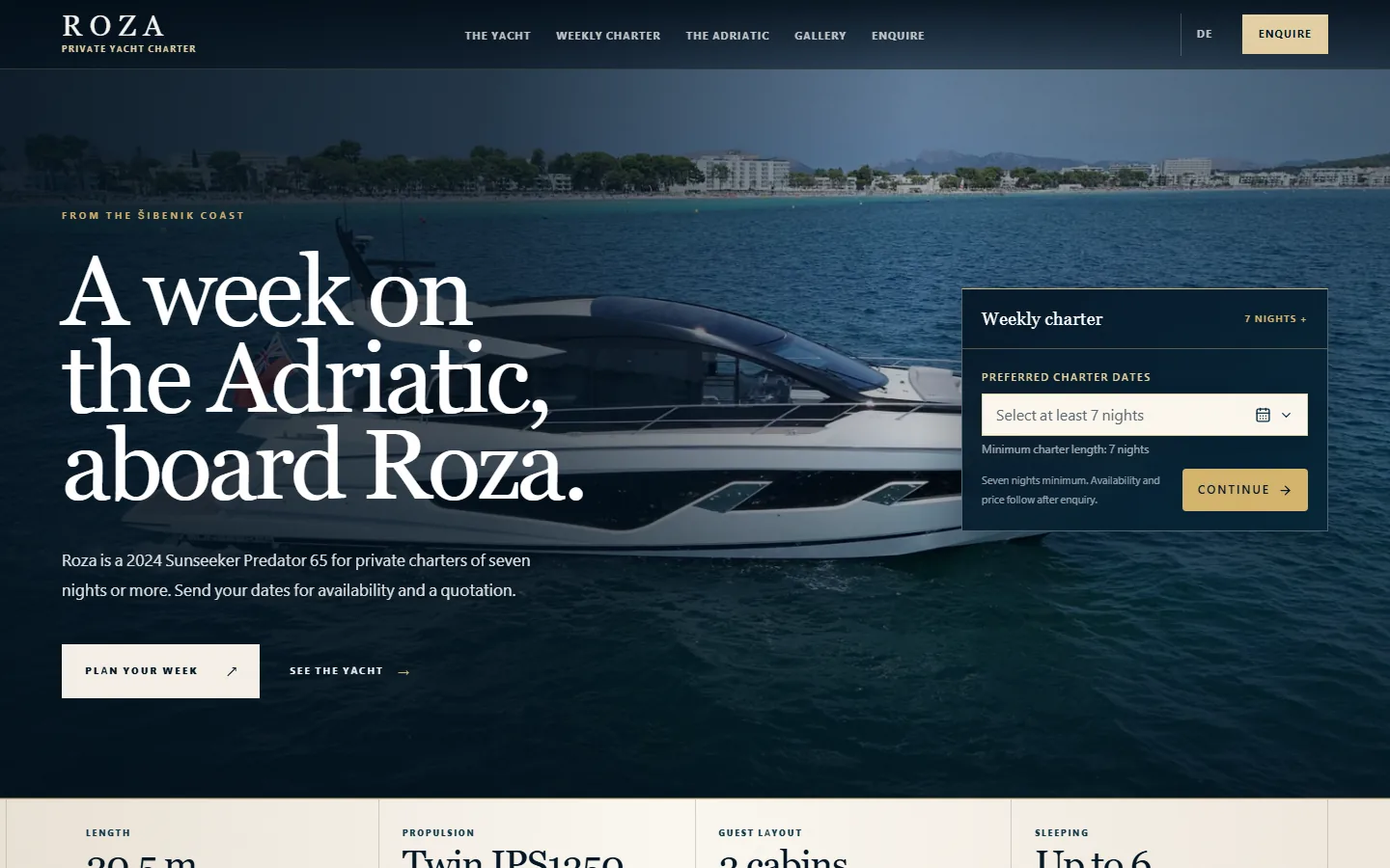 Roza Yacht interface preview